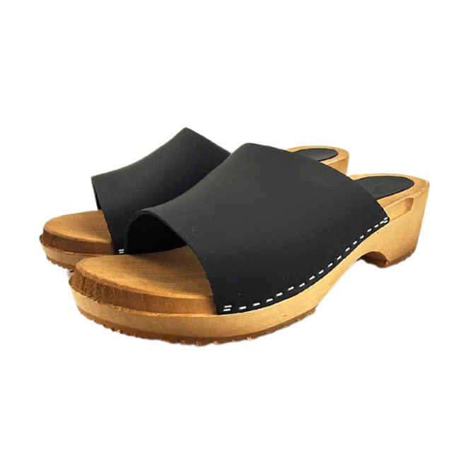 Houten sandalen met nubuck leer - mat zwart Houten sandalen met nubuck leer - mat zwart