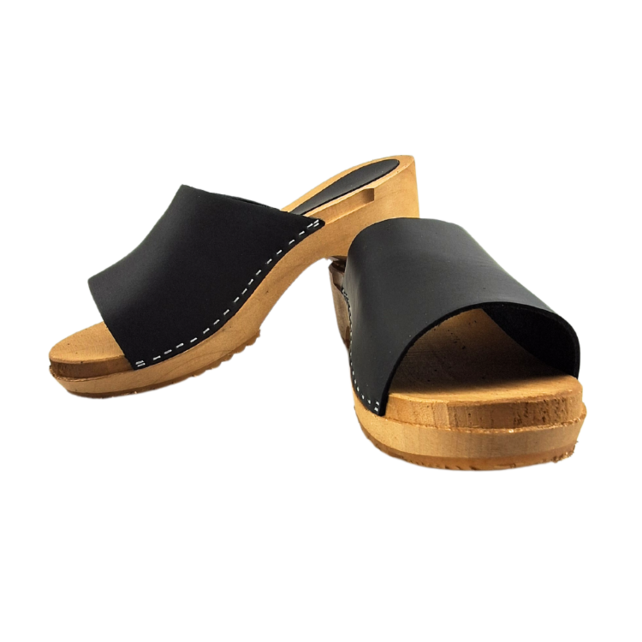 Wooden sandals with nubuck leather - matte black