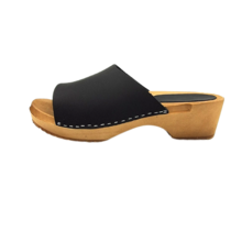 Wooden sandals with nubuck leather - matte black - model 2024