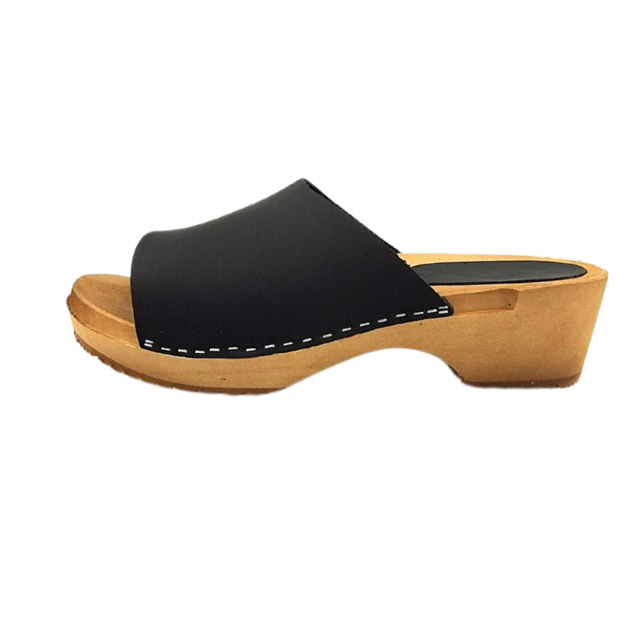 Houten sandalen met nubuck leer - mat zwart Houten sandalen met nubuck leer - mat zwart