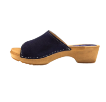 Wooden sandals with suede leather - suede navy blue