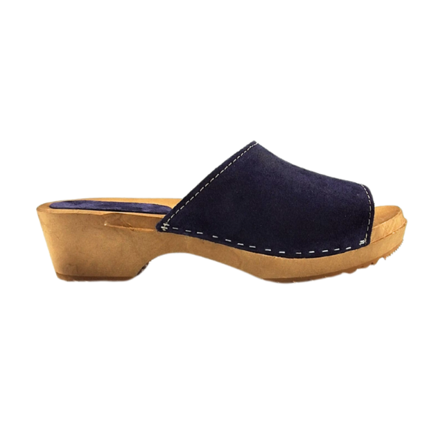 Wooden sandals with suede leather - suede navy blue