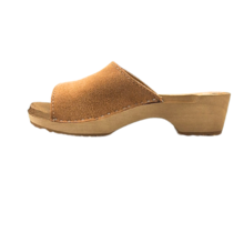 Wooden sandals with suede leather - beige color