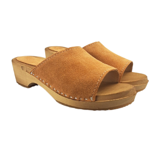 Wooden sandals with suede leather - beige color