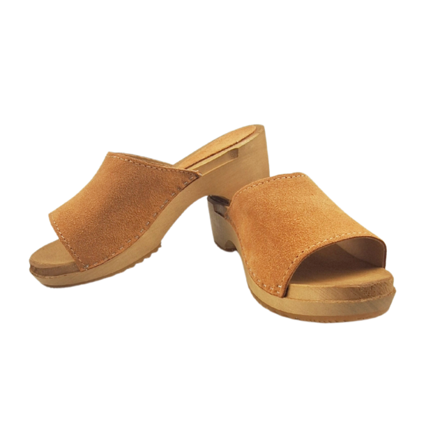 Wooden sandals with suede leather - beige color