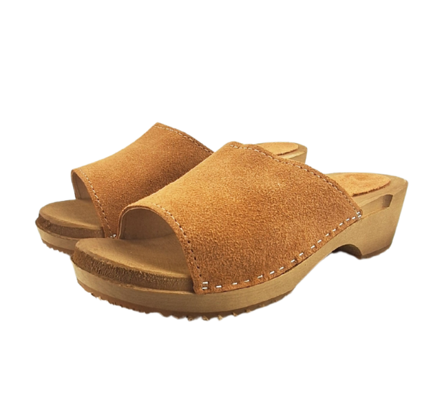 Wooden sandals with suede leather - beige color