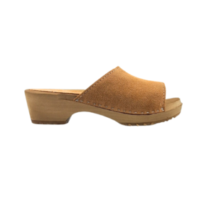 Wooden sandals with suede leather - beige color