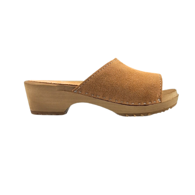 Wooden sandals with suede leather - beige color