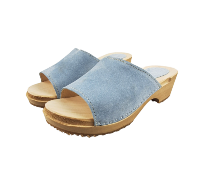 Wooden sandals with suede leather - mint blue