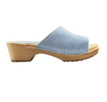 Wooden sandals with suede leather - mint blue