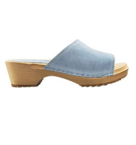 Wooden sandals with suede leather - mint blue