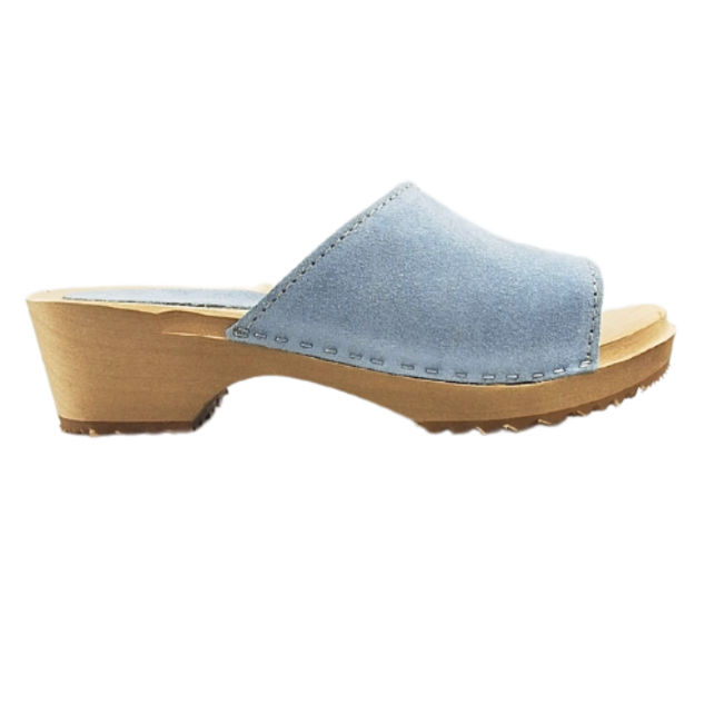 Wooden sandals with suede leather - mint blue