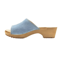 Houten sandalen met suede leer - mint blue