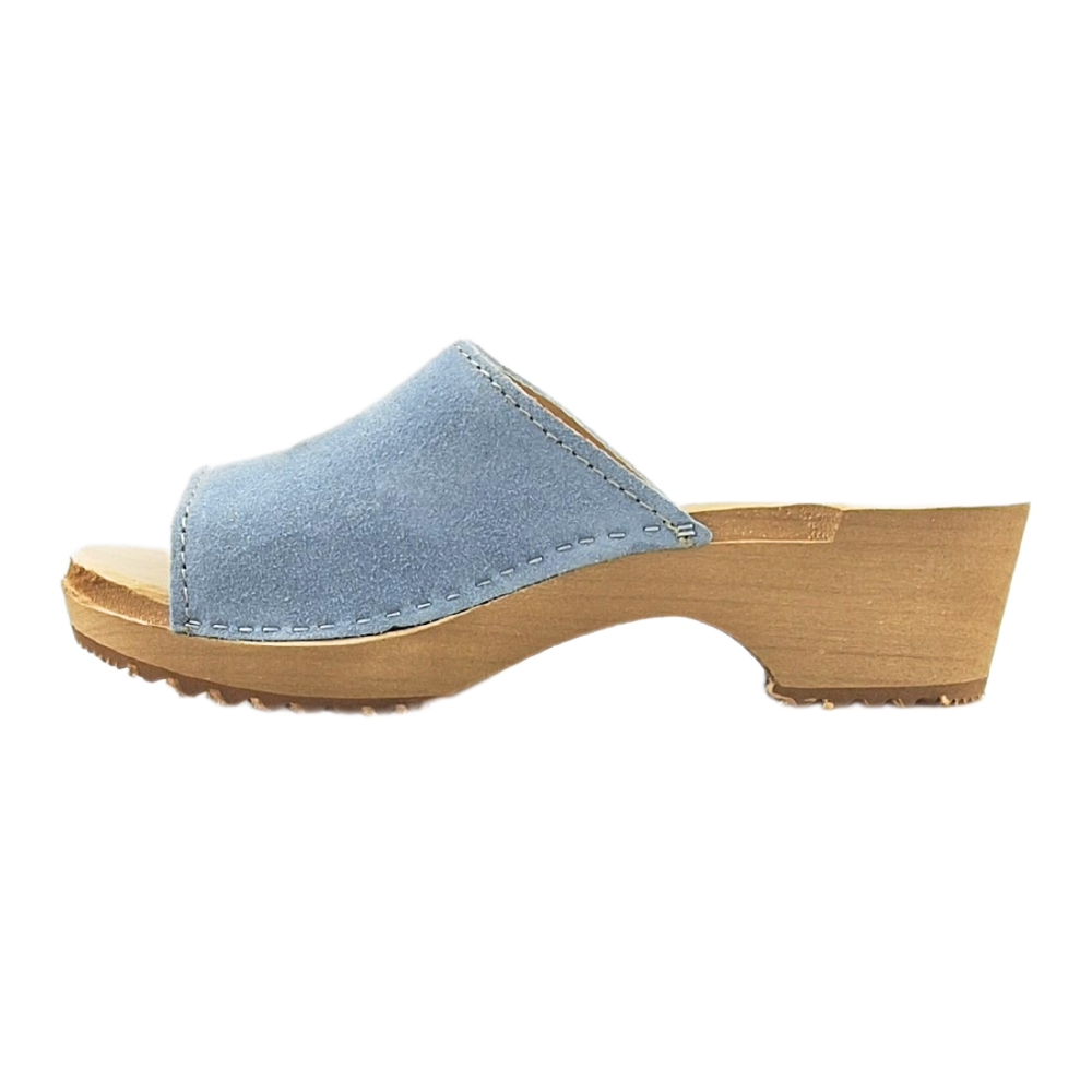 Houten sandalen met suede leer mint blue