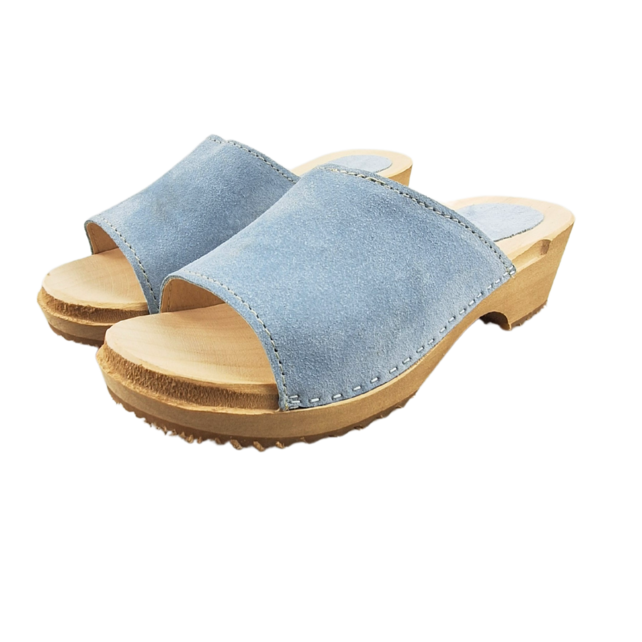 Wooden sandals with suede leather - mint blue