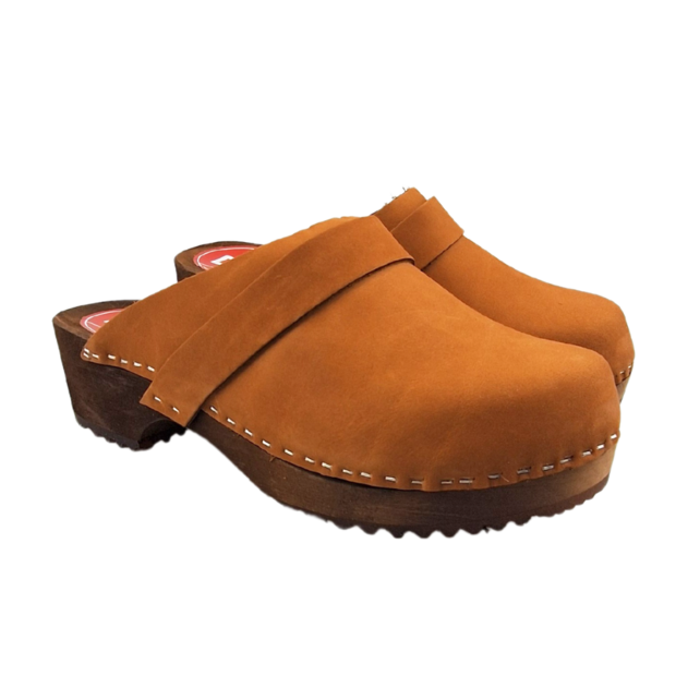 Dina clogs cognac met nubuck leer