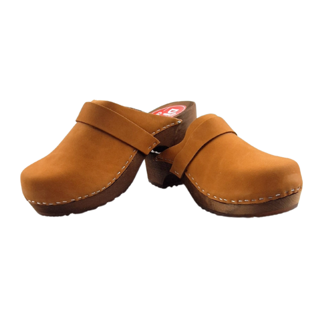 Dina clogs cognac met nubuck leer