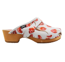 Swedish clogs with red tulip - Dina clogs -