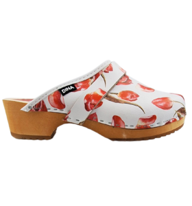 Swedish clogs with red tulip - Dina clogs -