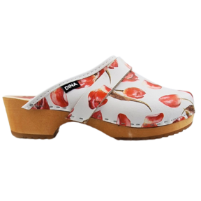 Swedish clogs with red tulip - Dina clogs -