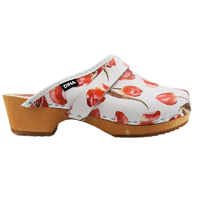 Zweedse klompen met Rode tulp - Dina clogs -