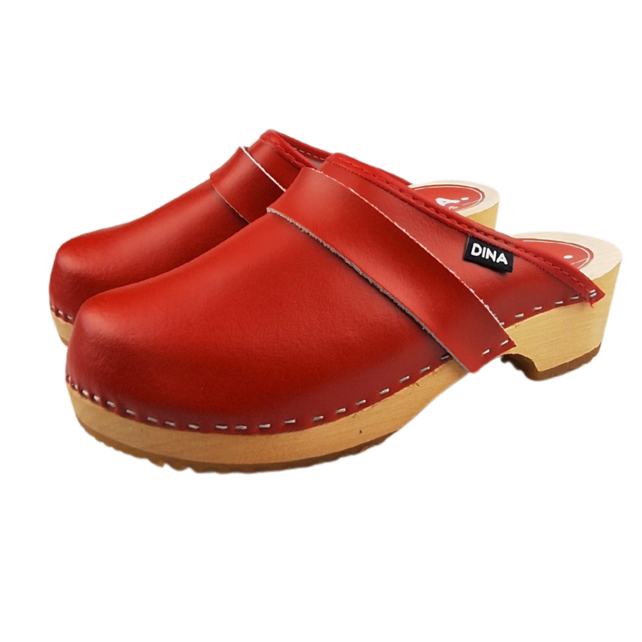Swedish clogs red genuine leather