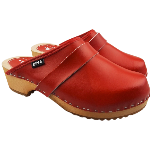 Zweedse Klompen rood echt leder