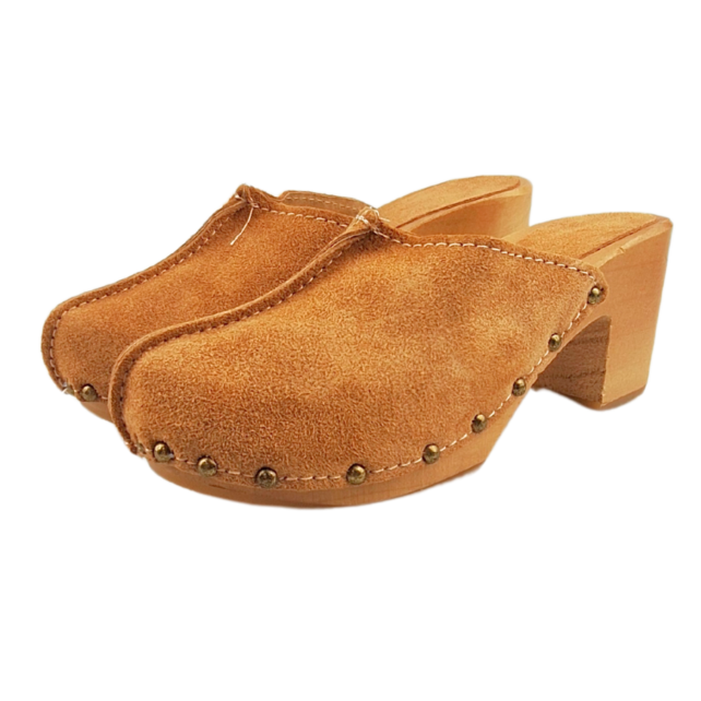 Beige hoge hak suede clogs @Dina