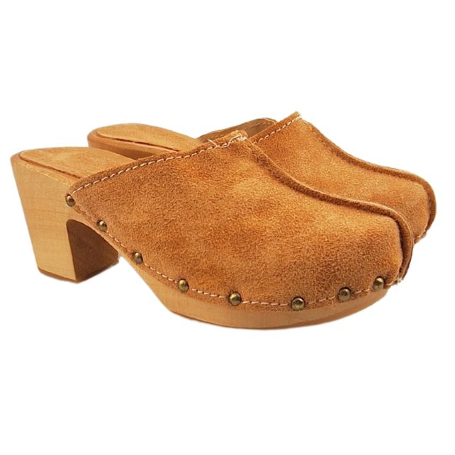 Beige hoge hak suede clogs @Dina