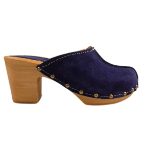 Navy blauw suede hoge hak clogs @Dina
