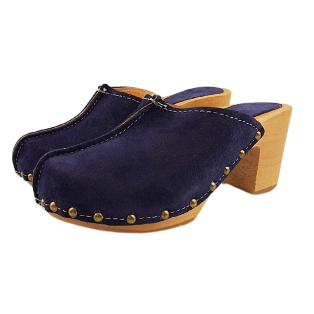 Navy Blue suede high heel clogs @Dina