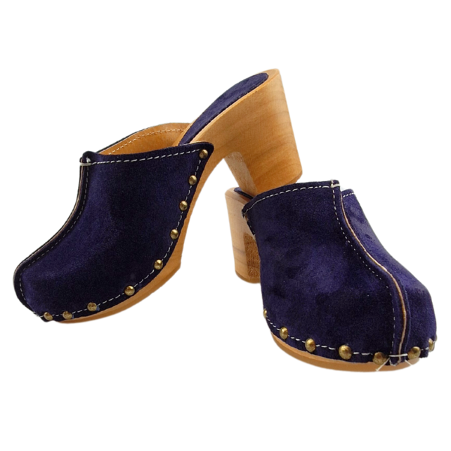 Navy Blue suede high heel clogs @Dina