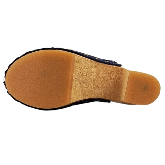 Navy blauw suede hoge hak clogs @Dina