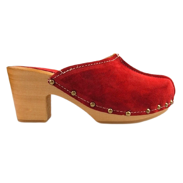 Rood hoge hak suede clogs van Dina Rood hoge hak suede clogs van Dina