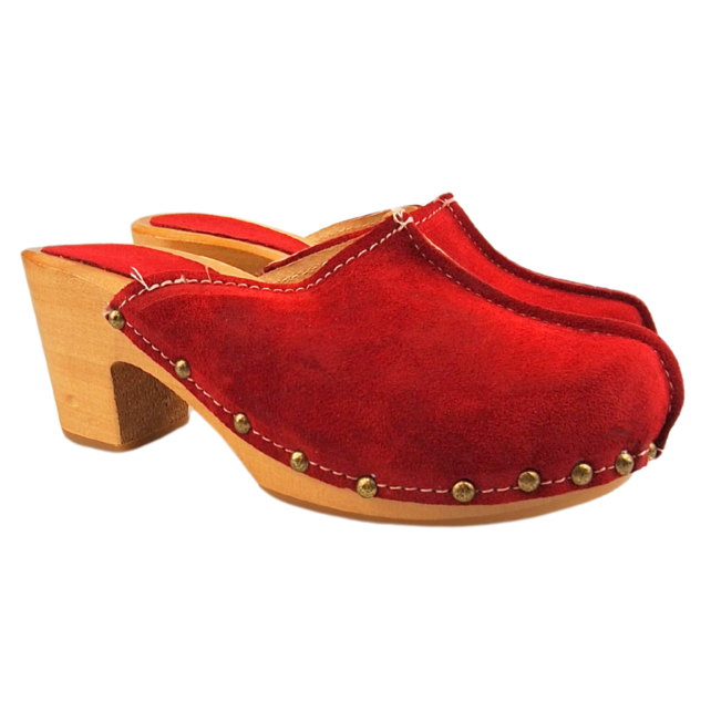 Rood hoge hak suede clogs van Dina Rood hoge hak suede clogs van Dina