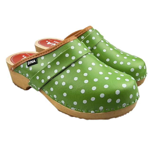Swedish clogs Green polka dots