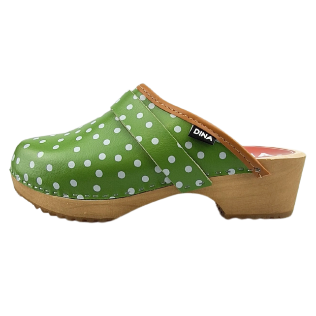 Zweedse klompen Groen polka dots