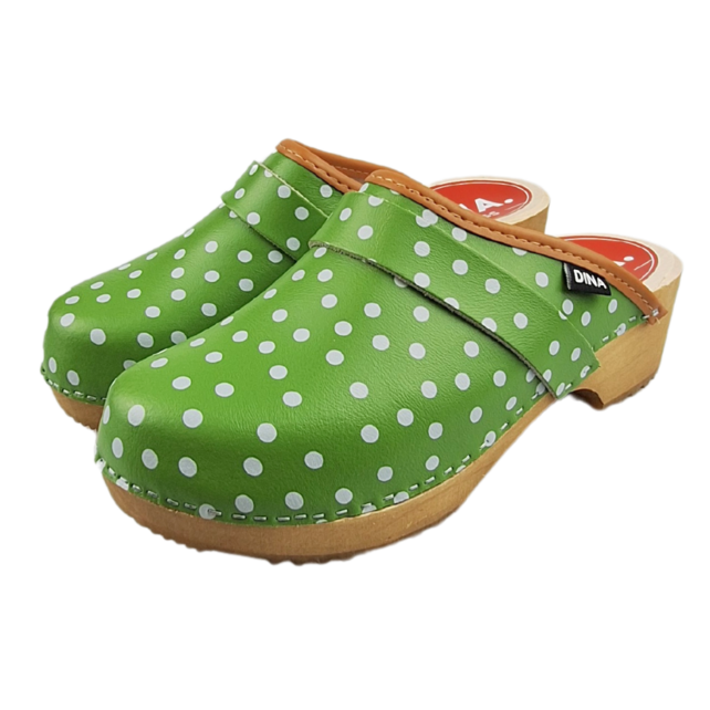 Zweedse klompen Groen polka dots