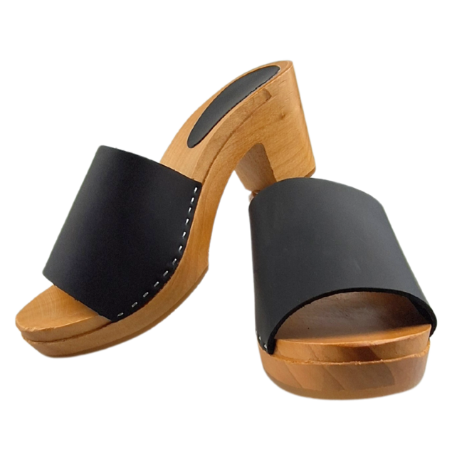 Heels - Matte Black - Nubuck leather - open toe