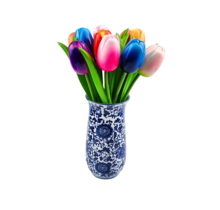 Wooden tulips in Delftblue vase - mix of 10 tulips