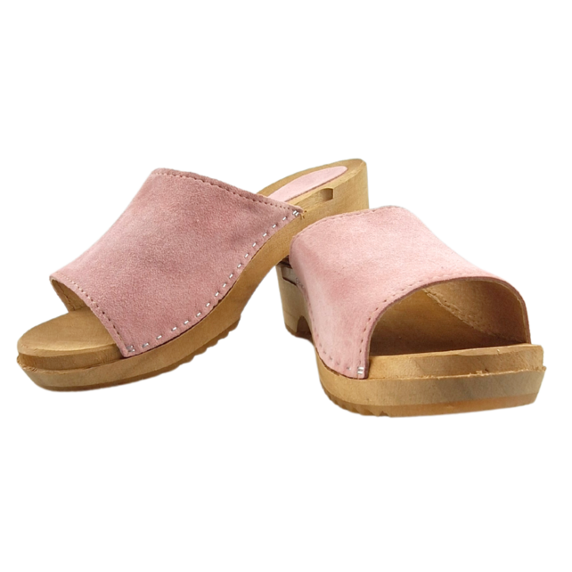 Houten sandalen met suede leer - pastel roze Houten sandalen met suede leer - pastel roze