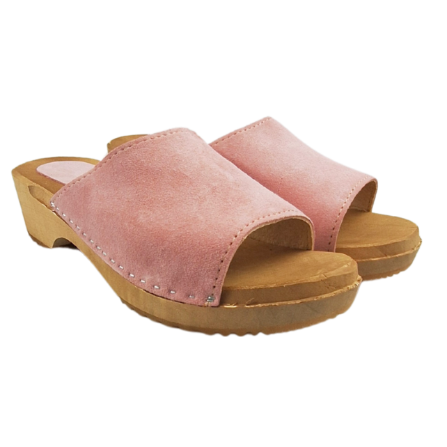 Houten sandalen met suede leer - pastel roze Houten sandalen met suede leer - pastel roze