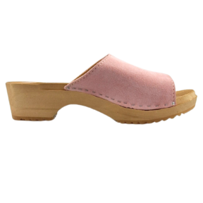 Houten sandalen met suede leer - pastel roze