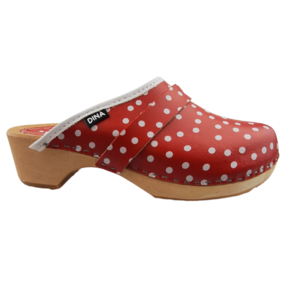 Swedish clogs red with dots