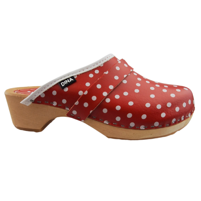 Swedish clogs red with dots