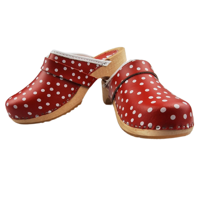 Swedish clogs red with dots