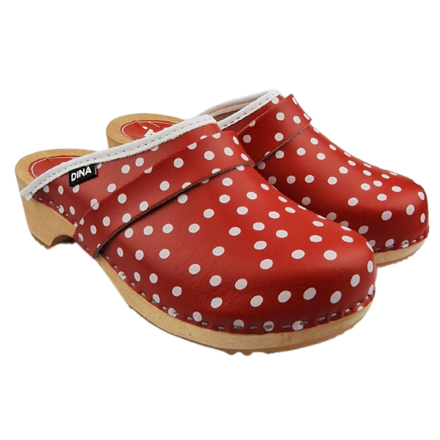 Swedish clogs red with dots