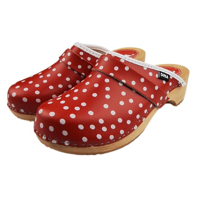 Swedish clogs red with dots