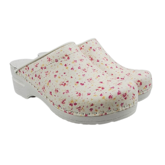 Medical clogs - PU sole and open heel - Pink flowers  36-43