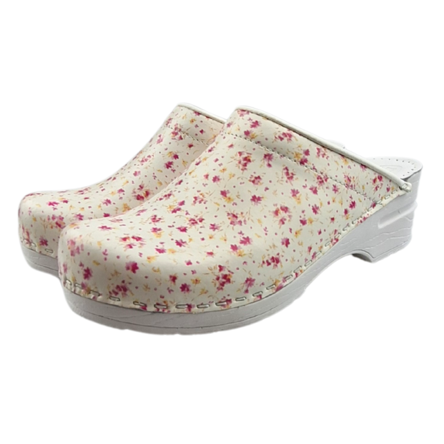 Medische klompen - PU zool met open hiel - roze bloemetjes - 36-43